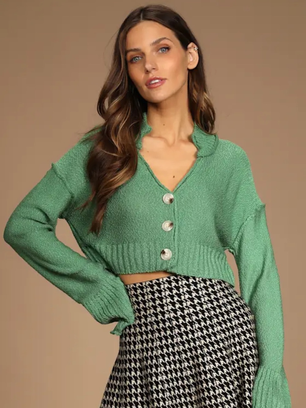 Lulu's Come Along With Me Knit Green Button-Up Cropped Cardigan Sweater